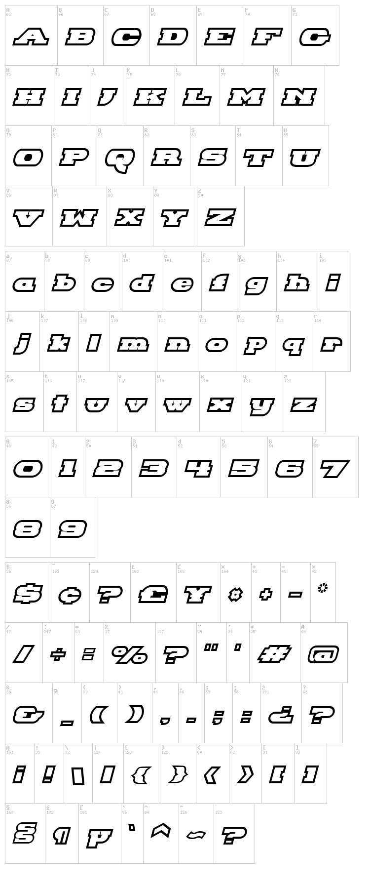 Hackney Block font map